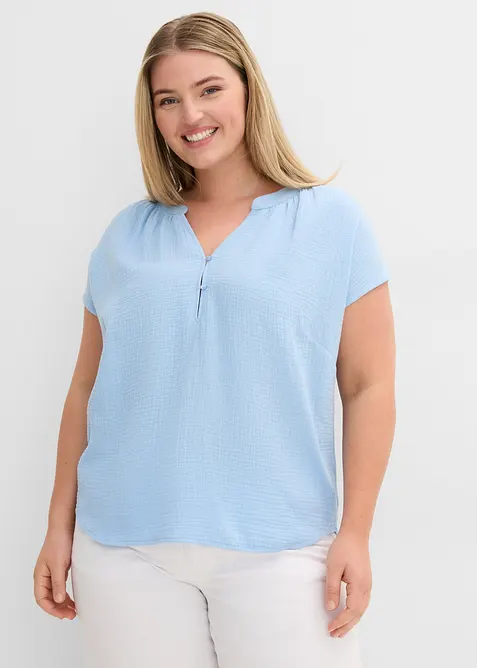 Kortermet bluse i 100% bomullsmusselin, bonprix