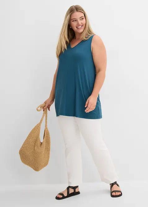 Lang, ermel&oslash;s topp i viskosemiks, bonprix