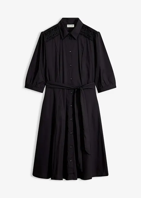 Skjortekjole med blonder og knytebelte, bonprix