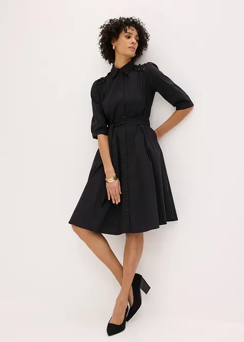 Skjortekjole med blonder og knytebelte, bonprix