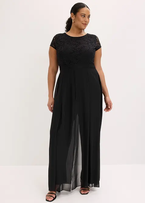 Jumpsuit med blonder og chiffoninnfelling, bonprix