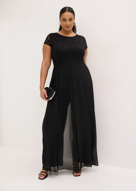 Jumpsuit med blonder og chiffoninnfelling, bonprix