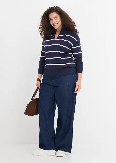 Finstrikket genser med krage, bonprix