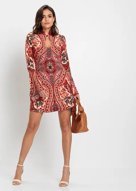 Jerseykjole med st&aring;krage og volangermer, bonprix