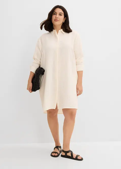 Lang skjorte i myk viskosemiks, bonprix