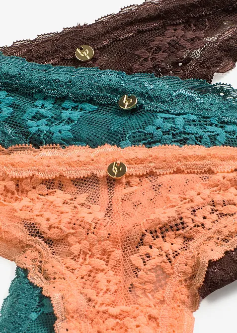 Tanga-stringtruse med blomsterblonder (3-pack), bonprix