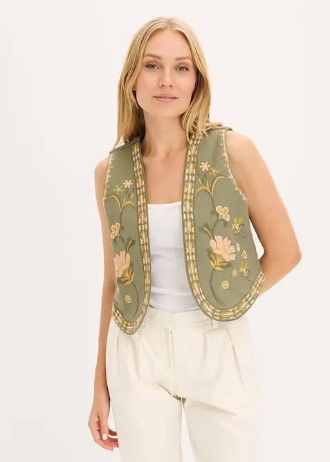 Brodert vest av luftig linmiks, bonprix