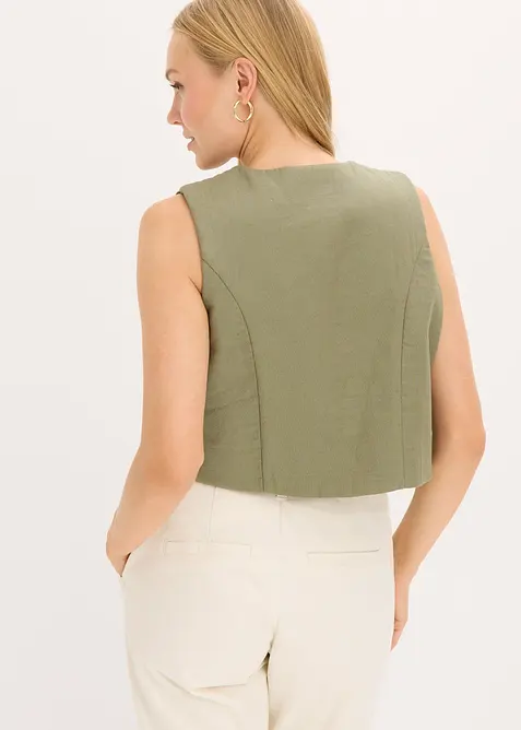 Brodert vest av luftig linmiks, bonprix