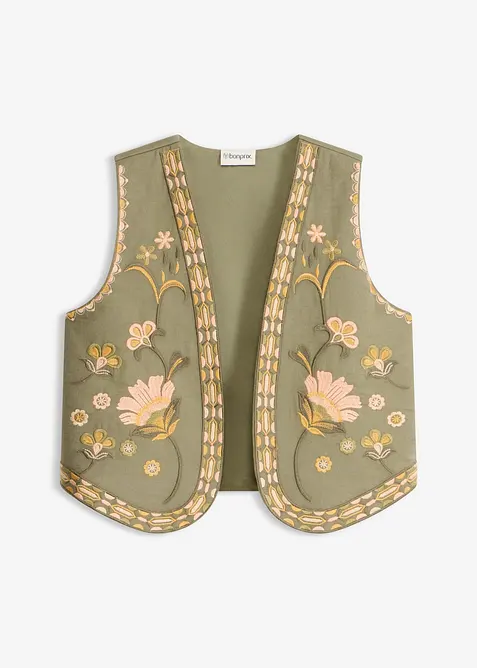 Brodert vest av luftig linmiks, bonprix