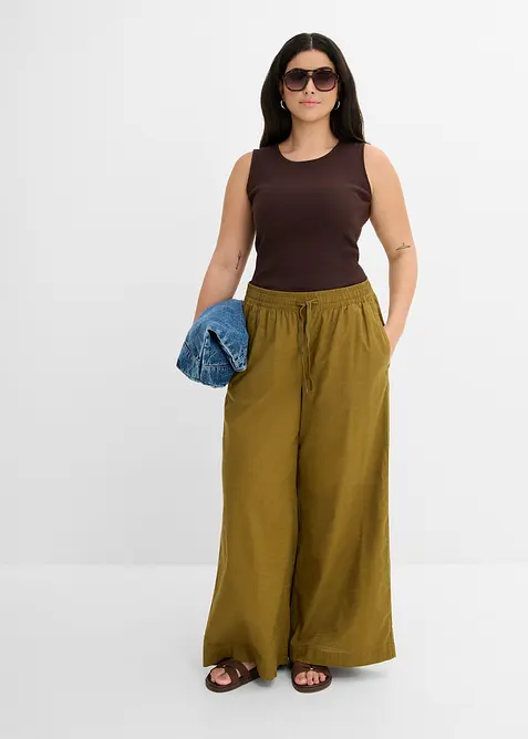 Bukse i 100% bomull med vide ben, bonprix