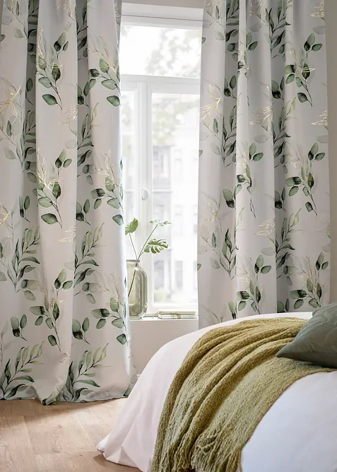 M&oslash;rkleggingsgardin med med blomsterm&oslash;nstret glanstrykk (1-pack), bonprix