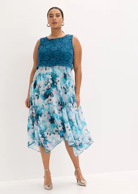 Chiffonkjole med fine blonder, bonprix