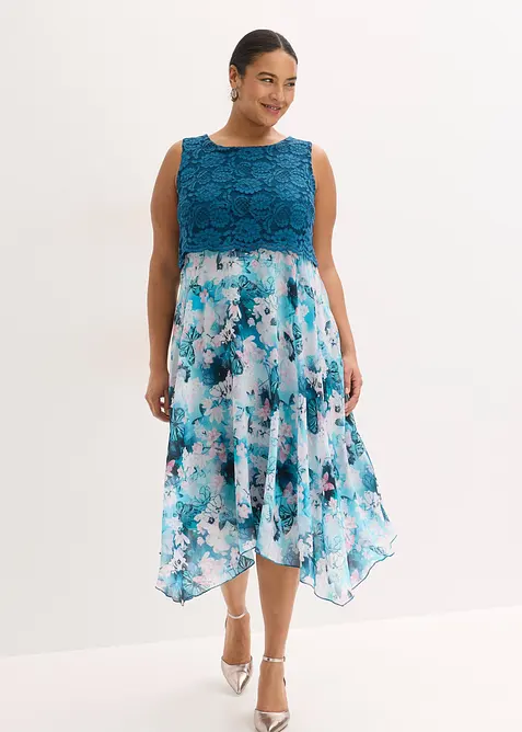 Chiffonkjole med fine blonder, bonprix