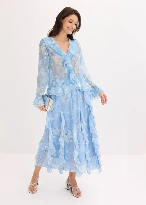 Chiffonbluse med volanger, bonprix