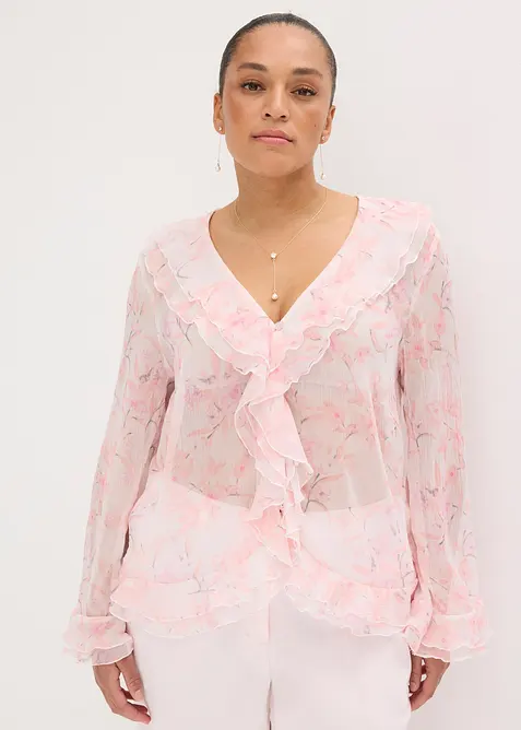 Chiffonbluse med volanger, bonprix