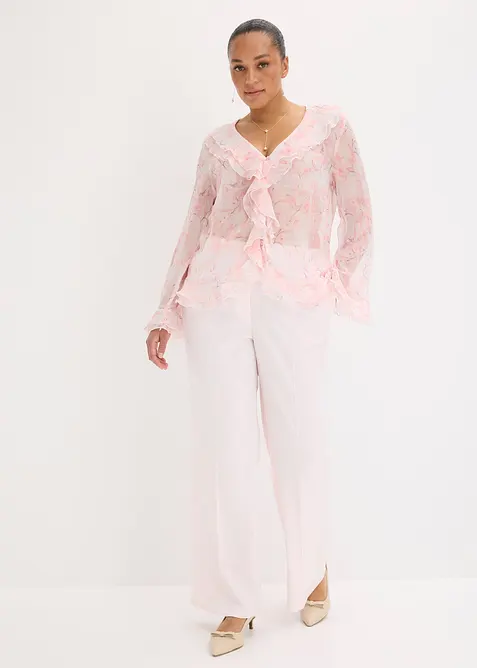 Chiffonbluse med volanger, bonprix