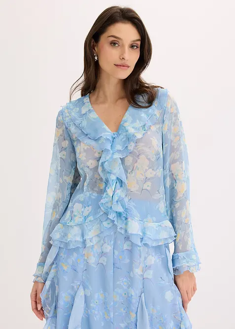 Chiffonbluse med volanger, bonprix