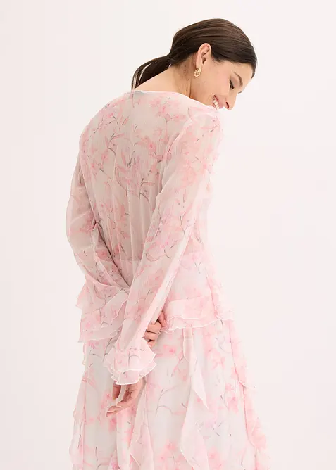 Chiffonbluse med volanger, bonprix