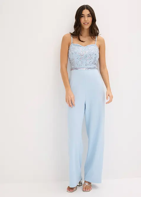 Jumpsuit i strukturert krepp med perlebroderier, bonprix