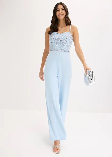 Jumpsuit i strukturert krepp med perlebroderier, bonprix