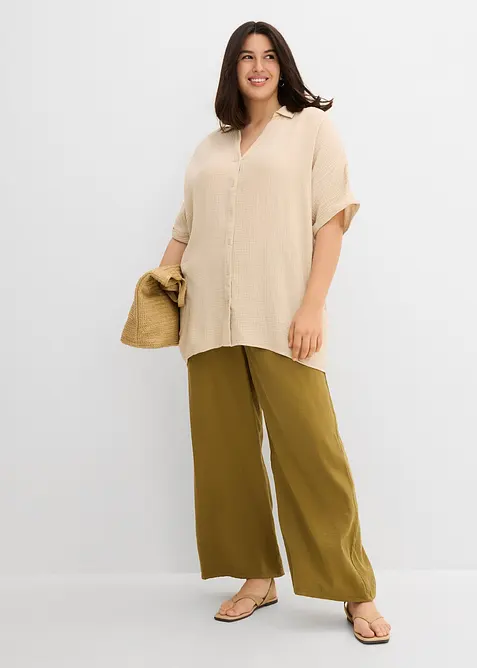 Oversized, lang skjorte i myk bomullsmusselin, bonprix