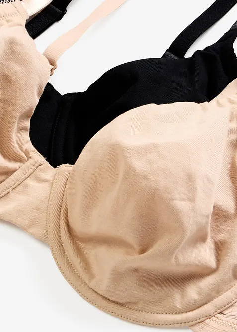 T-skjorte-BH uten vattering med b&oslash;yle og &oslash;kologisk bomull (2-pack), bonprix