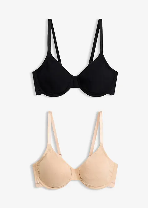 T-skjorte-BH uten vattering med b&oslash;yle og &oslash;kologisk bomull (2-pack), bonprix