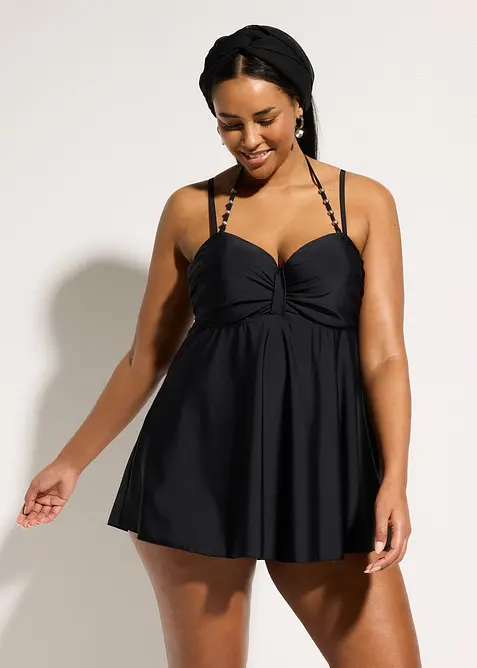 Lang tankini med pynt p&aring; stroppene, bonprix