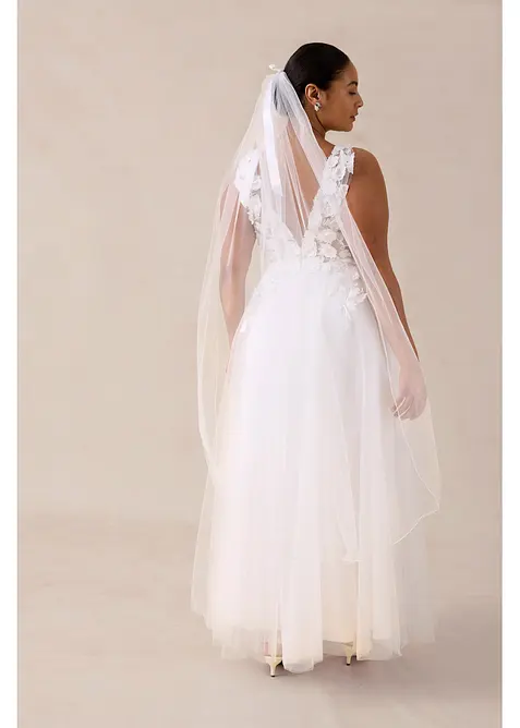 Maxikjole i fin tyll med applikerte blomster, bonprix