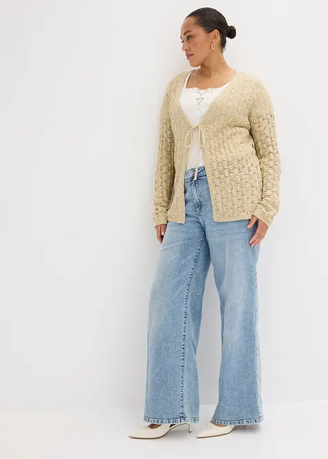 Strikkejakke med hullstrikk av 100% bomull, bonprix