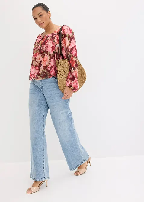 Bluse med ballongkant nede, bonprix