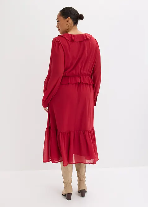 Chiffonkjole med blonde og volanger, bonprix