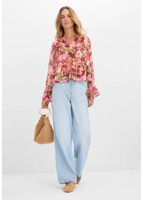 Chiffonbluse med volanger, bonprix
