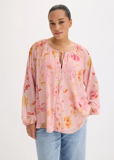 Chiffonbluse med knyteb&aring;nd, bonprix