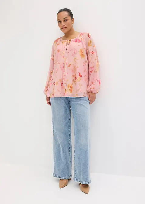 Chiffonbluse med knyteb&aring;nd, bonprix