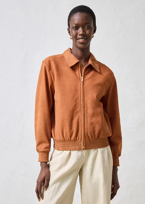 Skinnjakke i semsket skinn og bomberjakkestil, bonprix