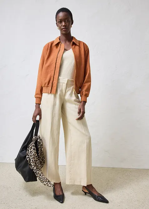 Skinnjakke i semsket skinn og bomberjakkestil, bonprix