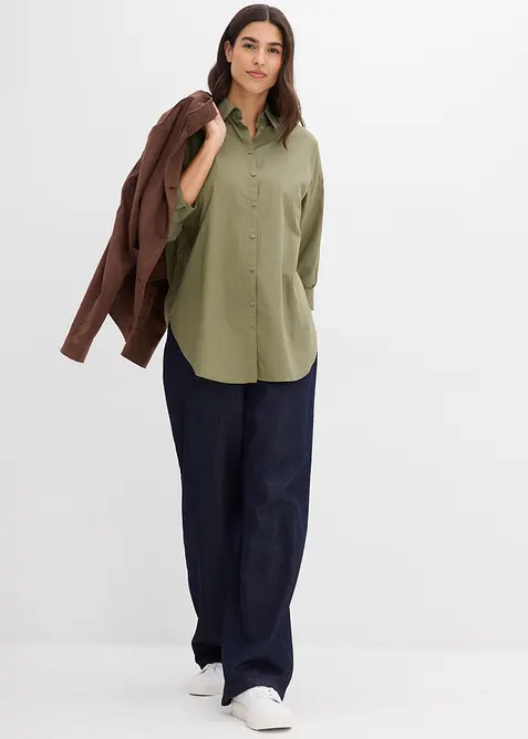 Oversized skjorte i bomull med 3/4-lange ermer, bonprix
