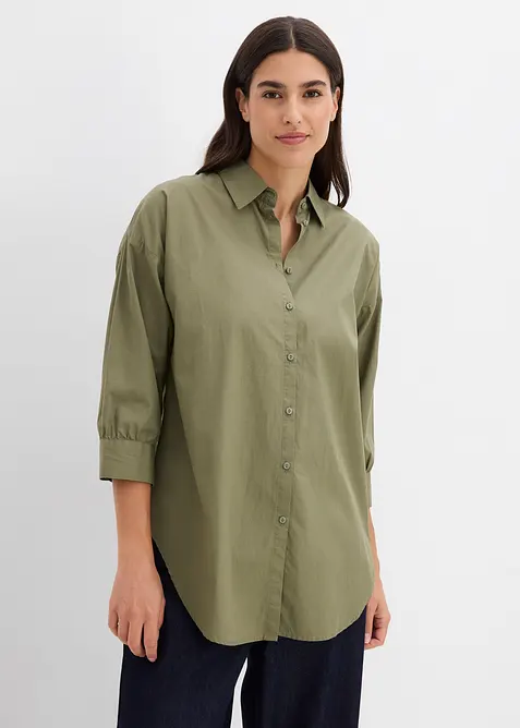 Oversized skjorte i bomull med 3/4-lange ermer, bonprix