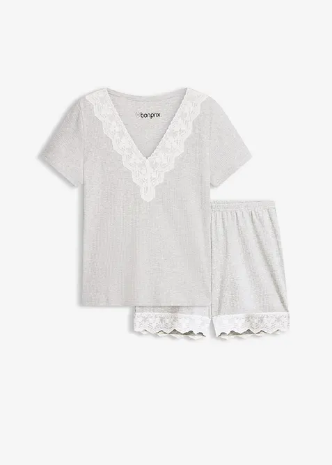 Kort pyjamas i ribbemateriale i 100% bomull, bonprix