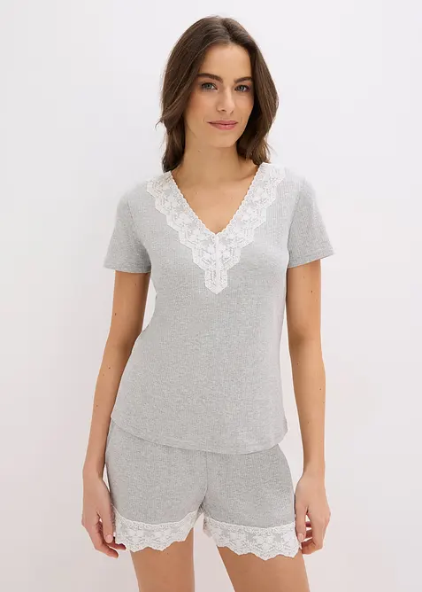 Kort pyjamas i ribbemateriale i 100% bomull, bonprix