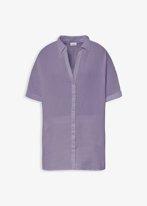 Oversized, lang skjorte i myk bomullsmusselin, bonprix
