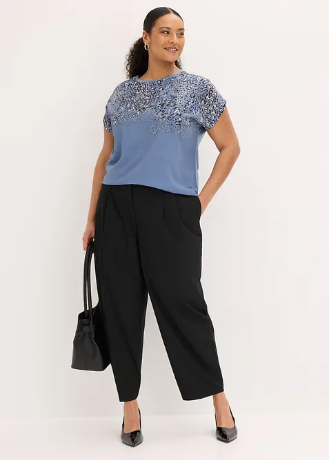 Topp med vevd innfelling og glitterstener, bonprix