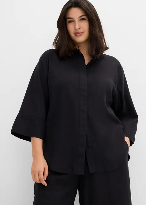 Skjorte i kj&oslash;lende linmiks, bonprix