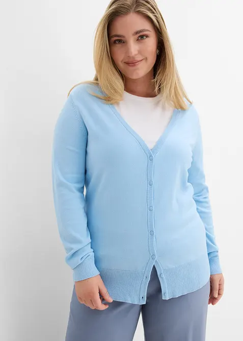 Finstrikket cardigan med knappestolpe, bonprix