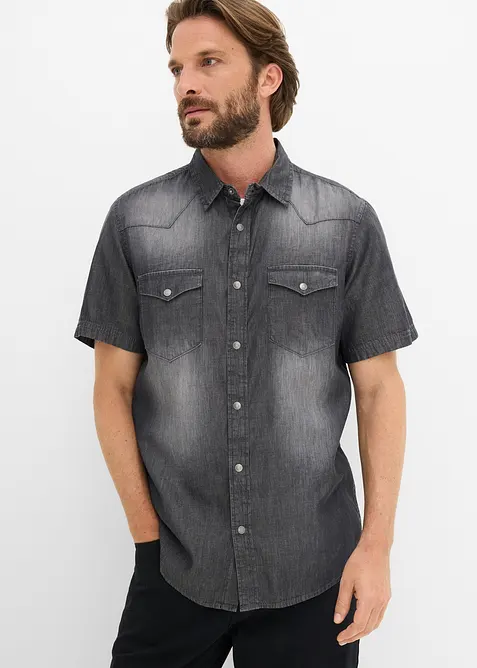 Kortermet skjorte i denim i &oslash;kologisk bomull, Slim Fit, bonprix