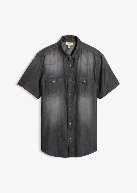 Kortermet skjorte i denim i &oslash;kologisk bomull, Slim Fit, bonprix
