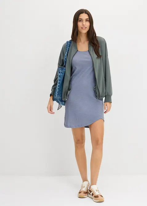 Trikotkjole i bomull med blonder, bonprix