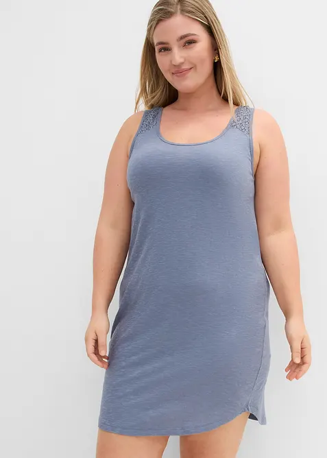 Trikotkjole i bomull med blonder, bonprix