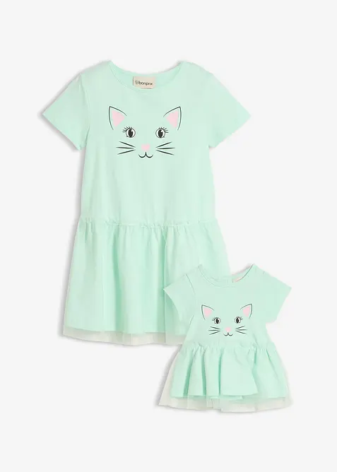 Jerseykjole og dukkekjole i 100% &oslash;kologisk bomull (2-delt sett), bonprix